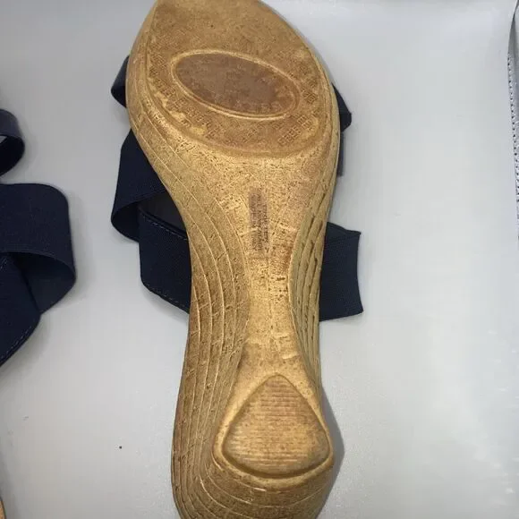 Italian Shoemakers Woman 10 Blue Elastic Straps Wedge Sandals Slide Slip On - Picture 9 of 9